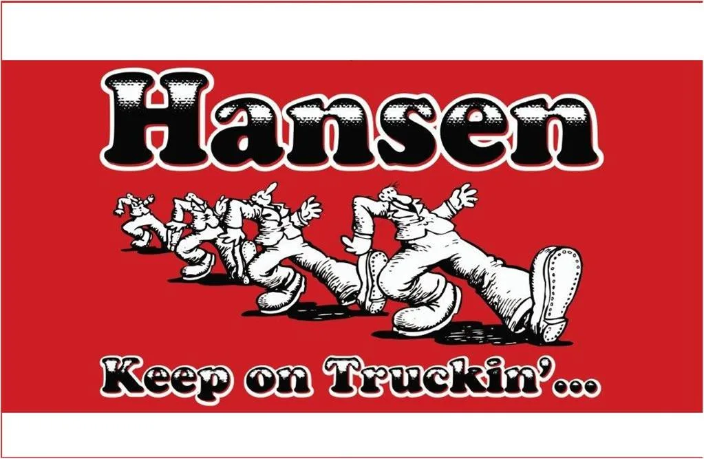 Hansen — Keep on Truckin’ heritage badge with R. Crumb walking figures