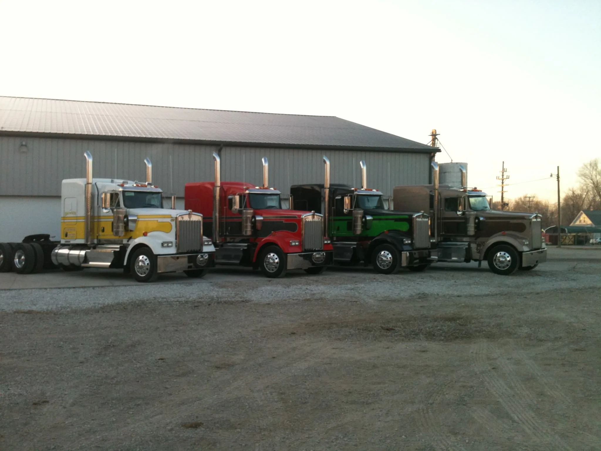 Hansen trucks lined up at the Jerseyville yard