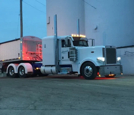 Hansen truck lights at dusk